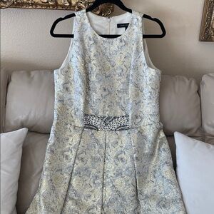 Carmen Mark Volvo Gold Gray Metallic Floral Midi Dress Sz.12